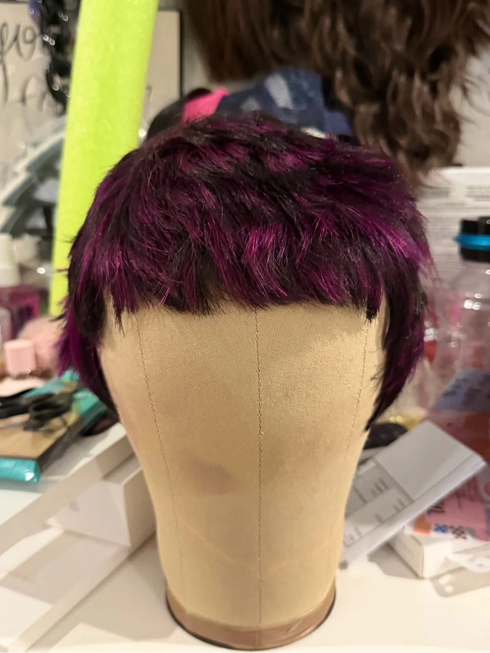 Short Women's Synthetic Wig in Deep Purple and Black